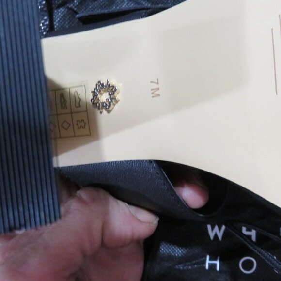 White House Black Market Bamboo Buckle Leather Mid-Heel Sandal size 7 Black NWT - Picture 12 of 16